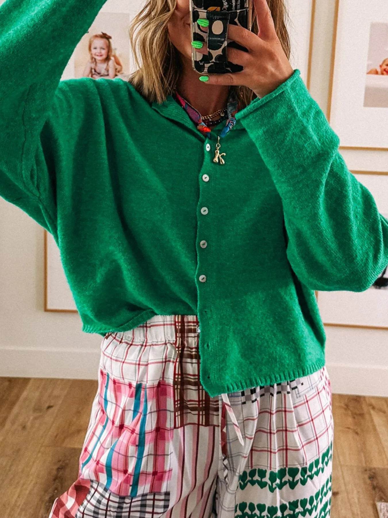 Button-Up Long Sleeve Knit Cardigan - ELY VESSA LLC