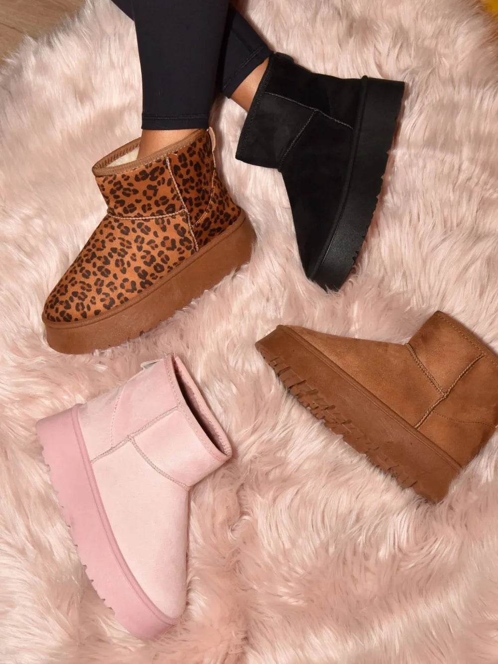 WILD DIVA Thermal Furry Leopard Platform Booties - ELY VESSA LLC