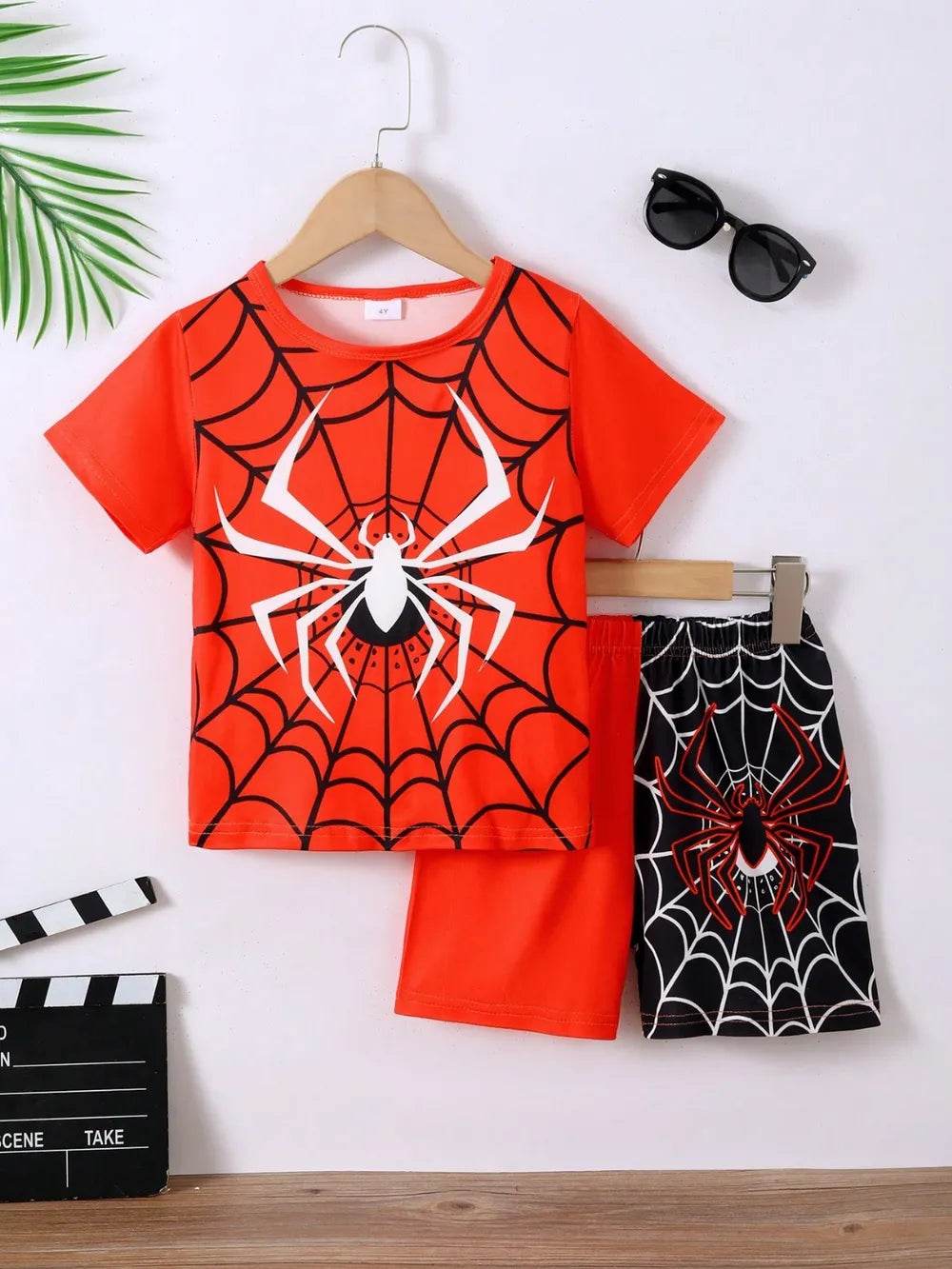 Children's Spider Round Neck Short Sleeve T-Shirt and Pants Set - ELY VESSA LLC