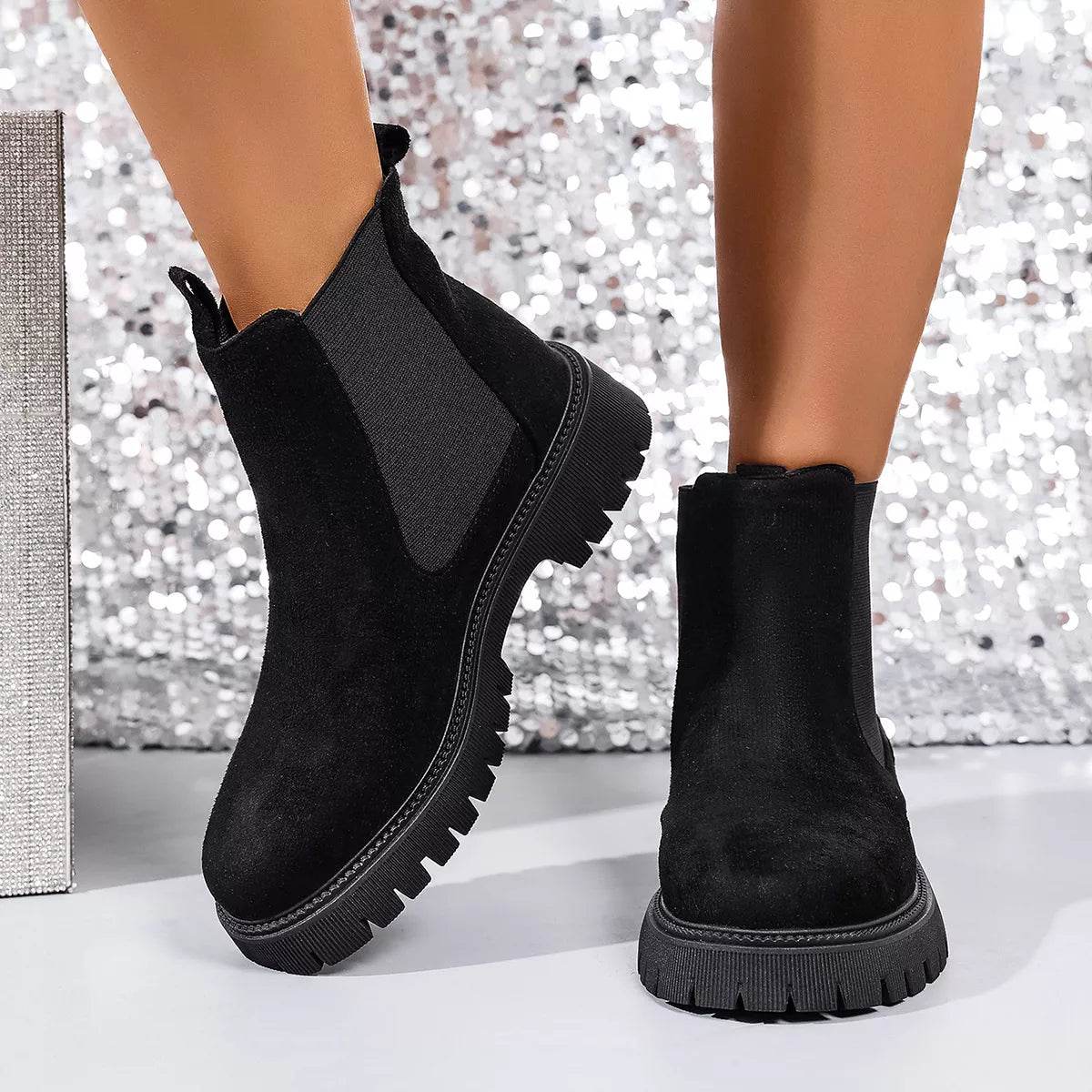 Elastic Side Panels Ankle Boots - ELY VESSA LLC