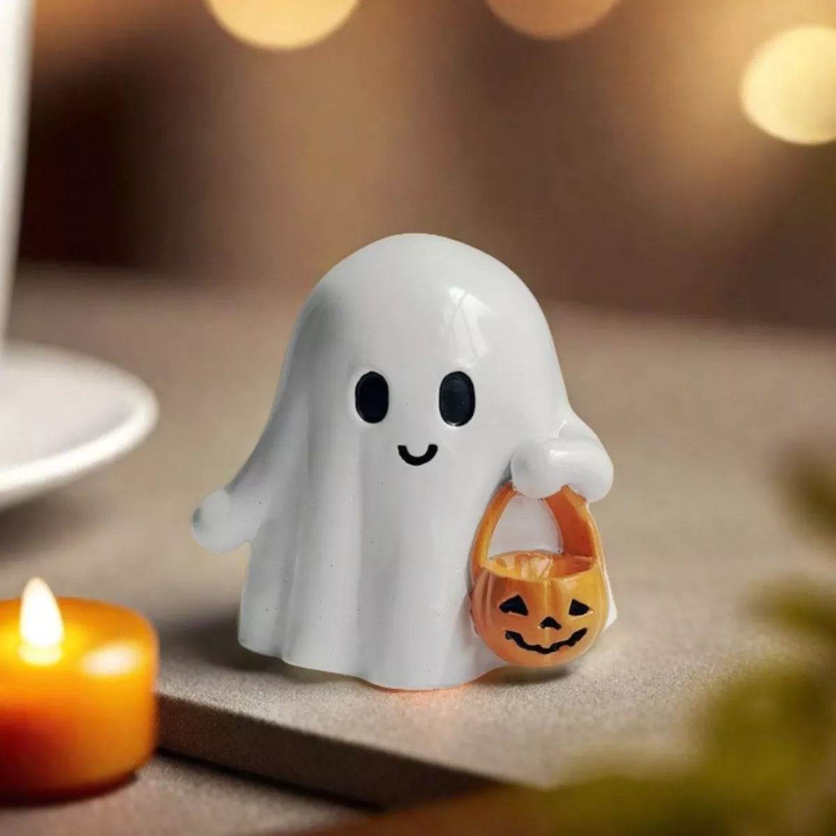 Halloween Ghost Ornament with Pumpkin Basket - ELY VESSA LLC