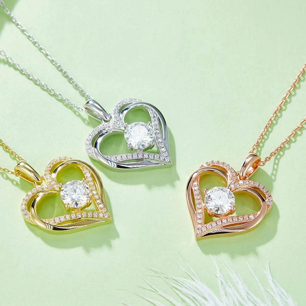 1.2 Carat Moissanite 925 Sterling Silver Heart Necklace - ELY VESSA LLC
