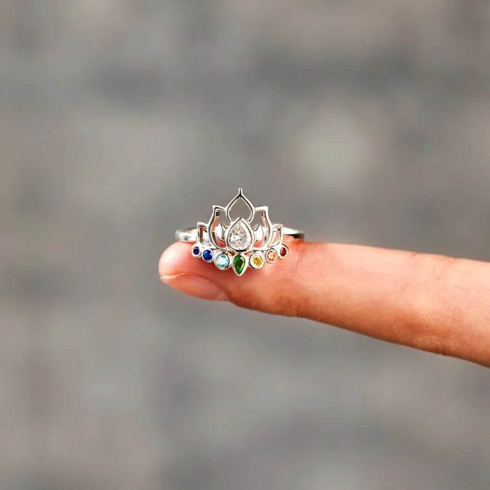 925 Sterling Silver Inlaid Zircon Lotus Shape Ring - ELY VESSA LLC