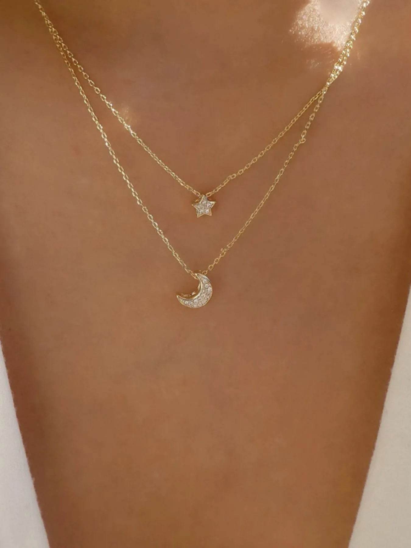 Double Layered Star and Moon Pendant Necklace - ELY VESSA LLC