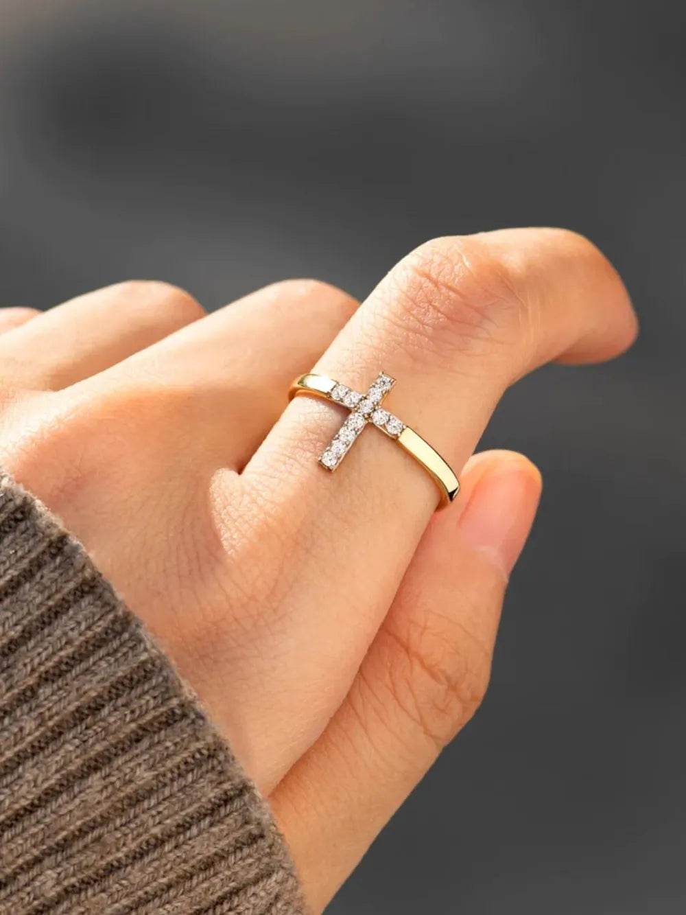 925 Sterling Silver Inlaid Zircon Cross Ring - ELY VESSA LLC