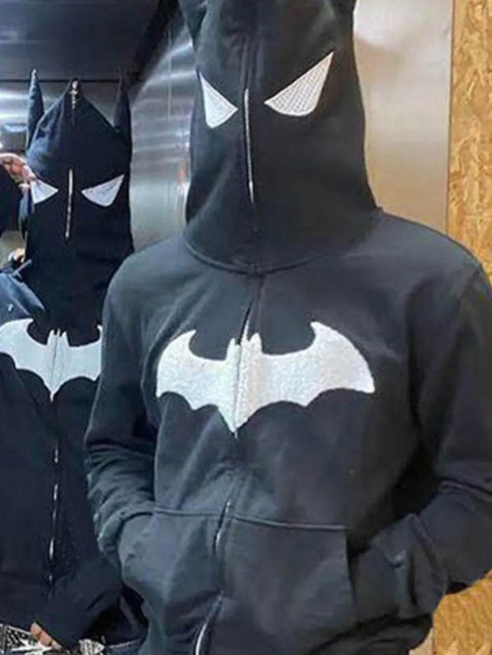 Men's Bat Embroidered Zip Up Hoodie - ELY VESSA LLC