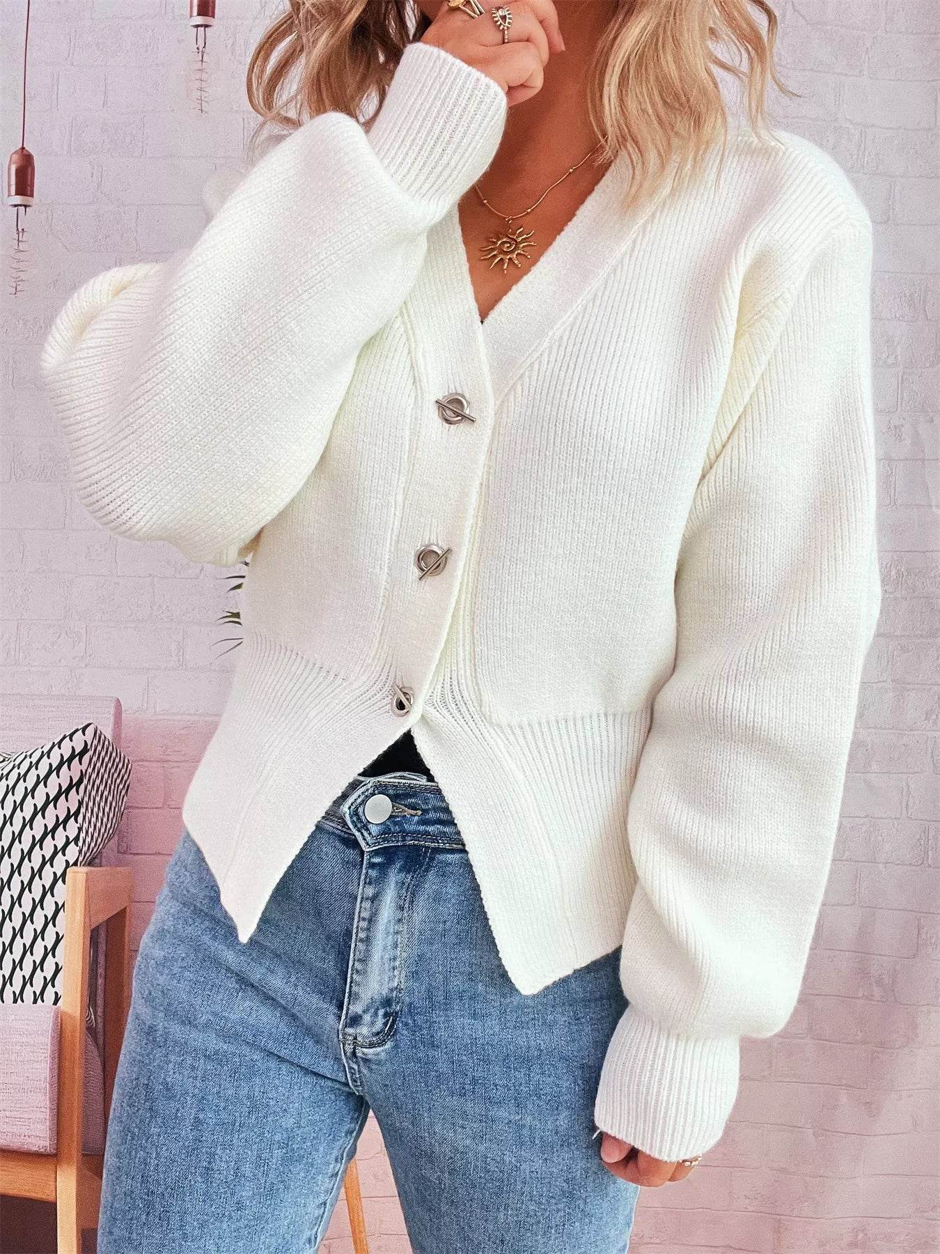 Button Up Long Sleeve Cardigan - ELY VESSA LLC