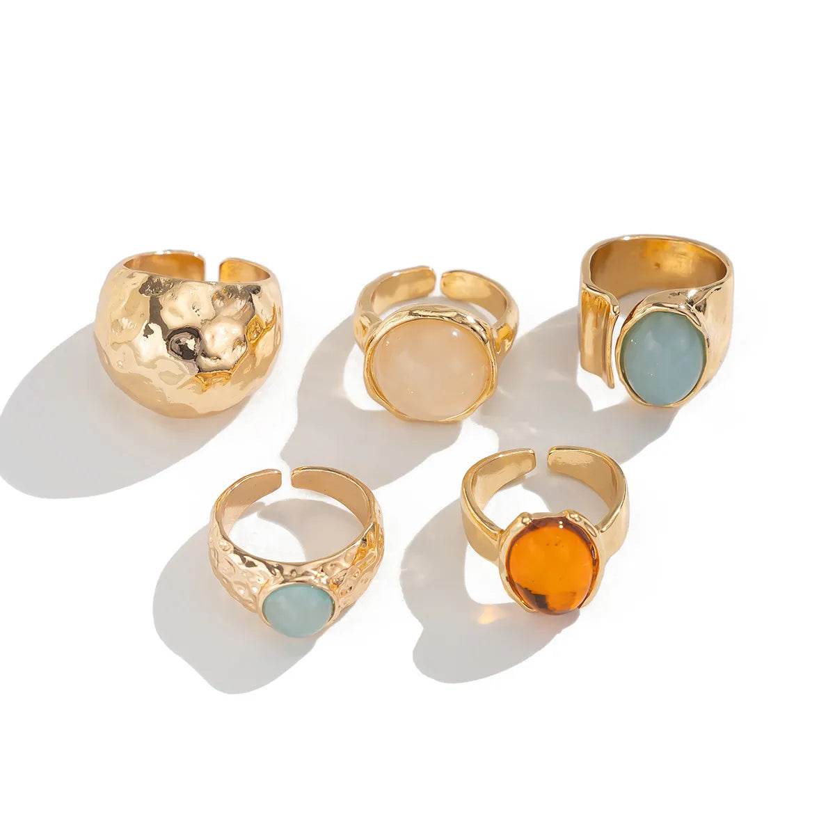 5-Piece 18K Gold-Plated Acrylic Stainless Steel Ring - ELY VESSA LLC