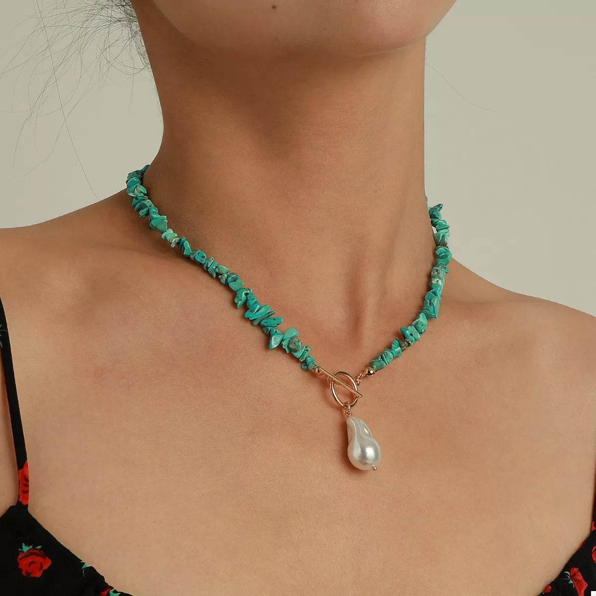 Turquoise Irregular Pearl Necklace - ELY VESSA LLC