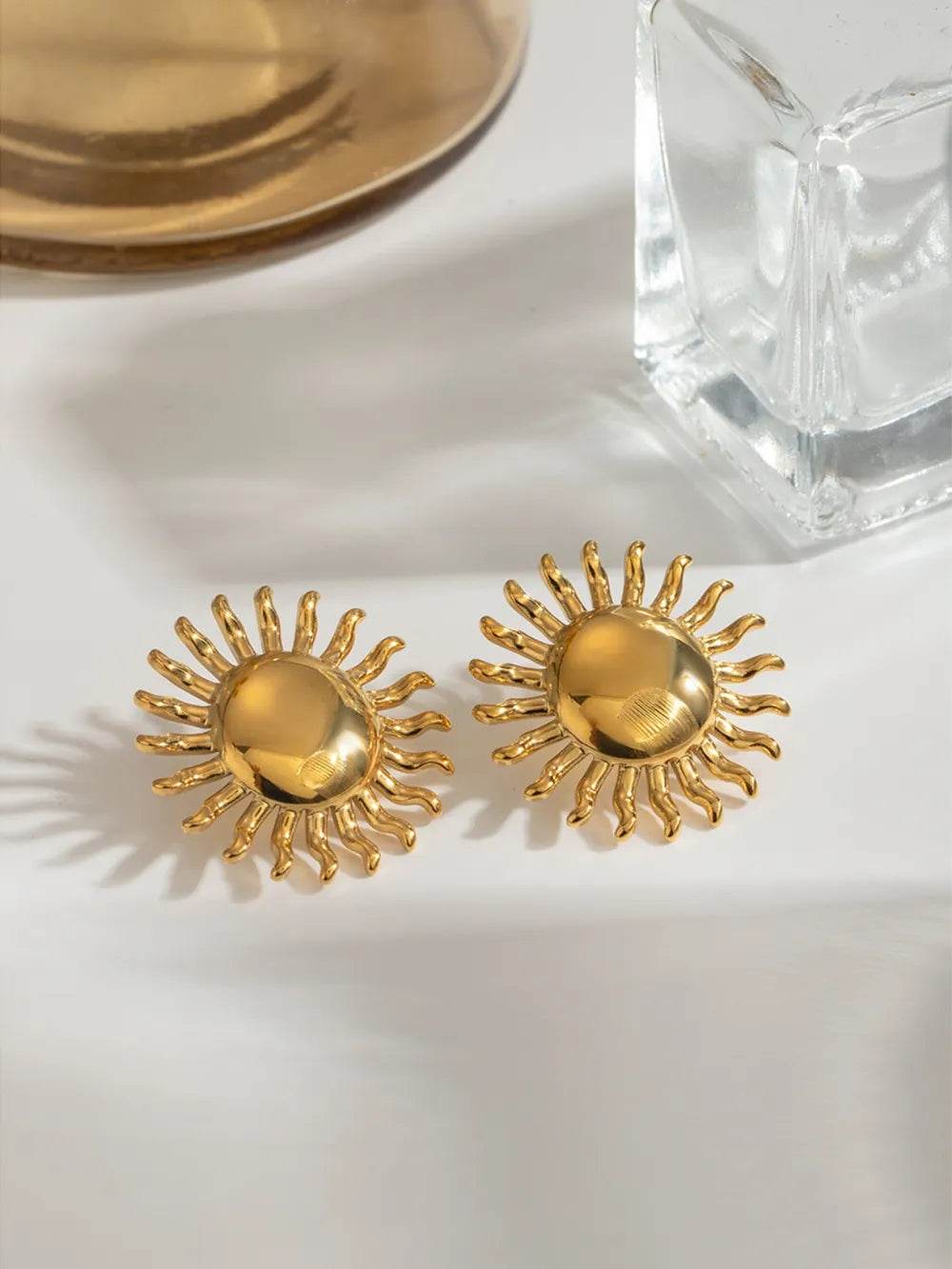18K Gold-Plated Stainless Steel Sun Stud Earrings - ELY VESSA LLC