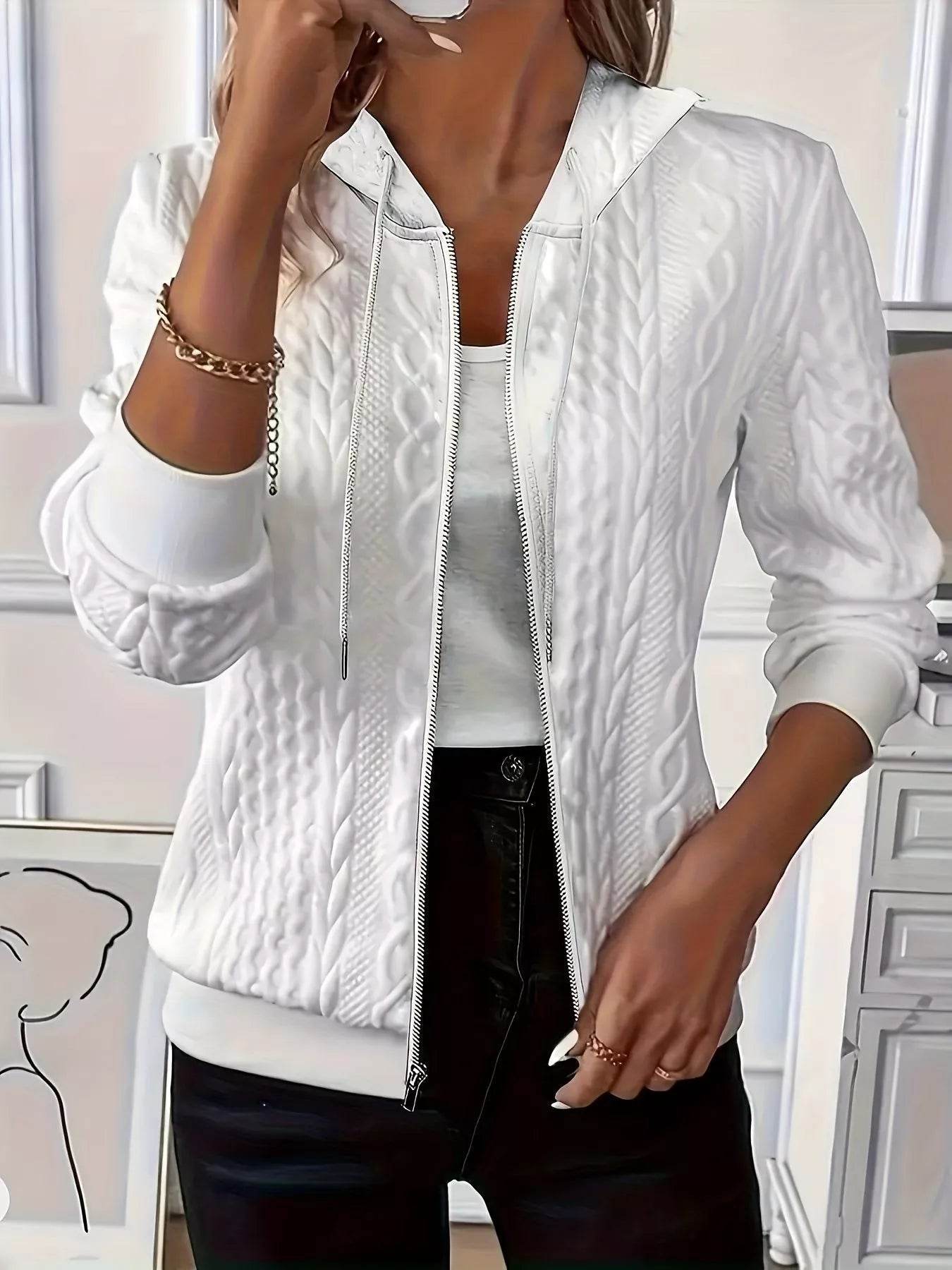 Drawstring Zip Up Long Sleeve Hoodie - ELY VESSA LLC