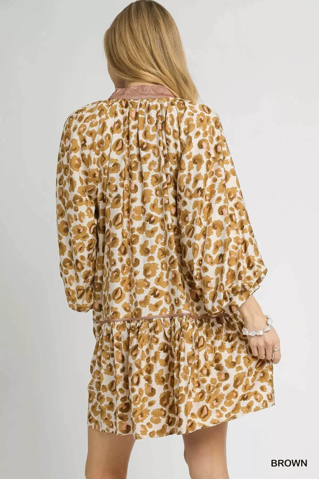 Umgee Leopard Print Tiered Mini Dress - ELY VESSA LLC