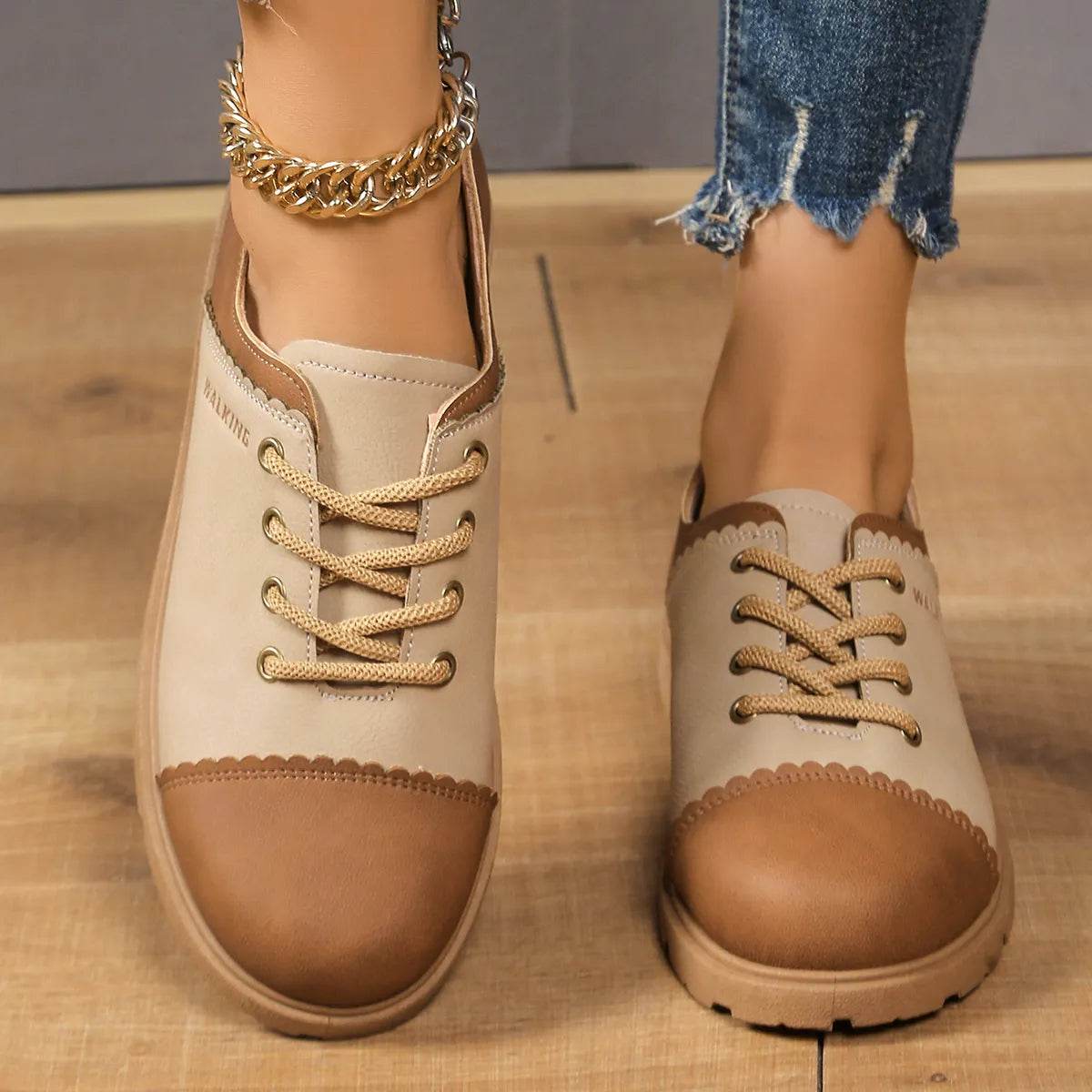 Color Block Lace Up Sneakers - ELY VESSA LLC