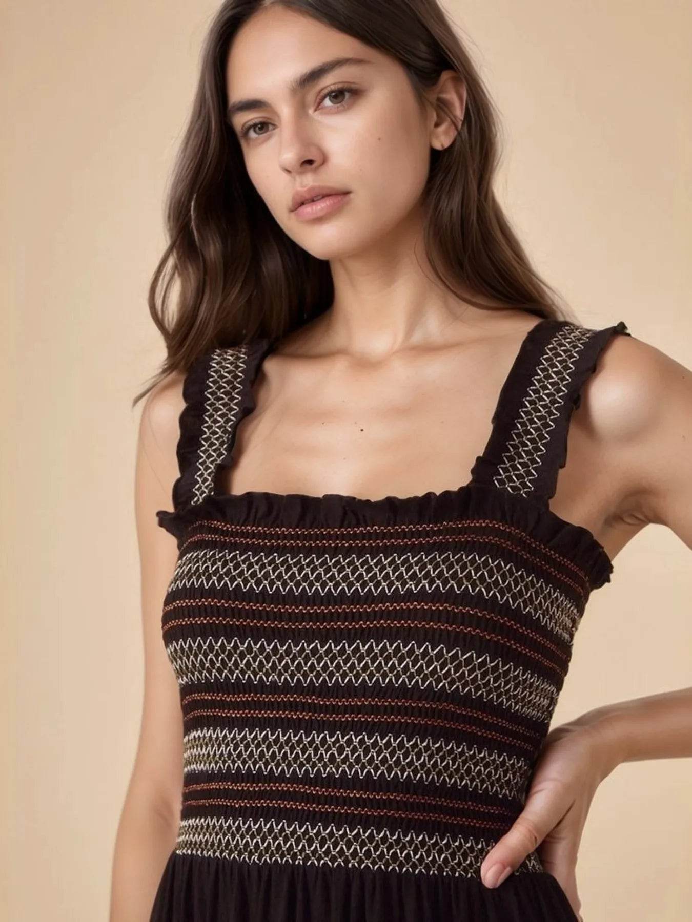 Tiered Square Neck Maxi Dress - ELY VESSA LLC