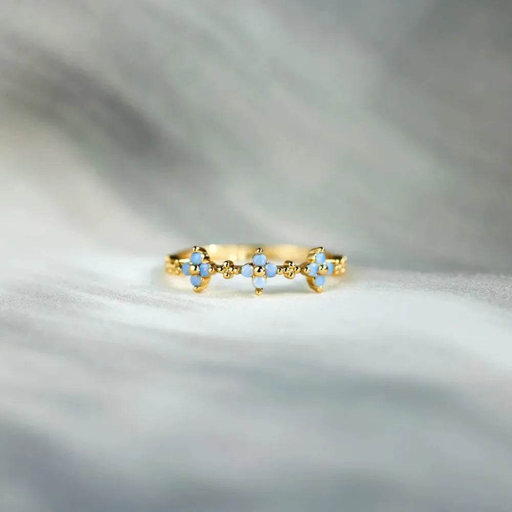 925 Sterling Silver Inlaid Zircon Flower Ring - ELY VESSA LLC