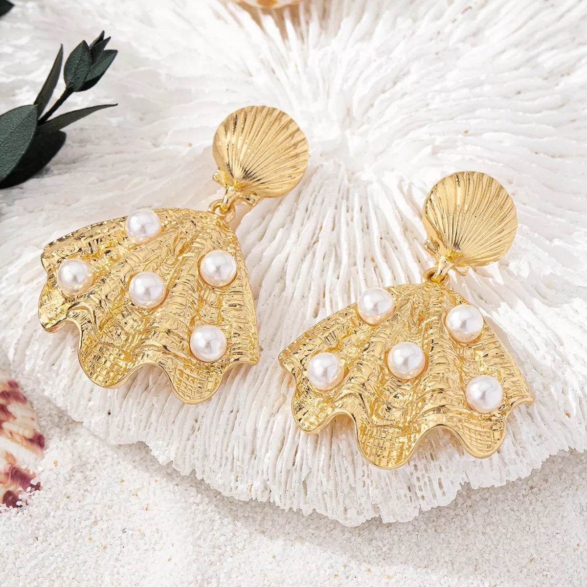 18K Gold-Plated Shell Pearl Drop Earrings - ELY VESSA LLC