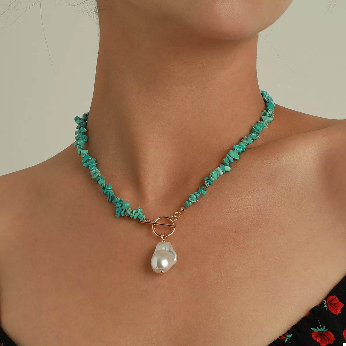 Turquoise Irregular Pearl Necklace - ELY VESSA LLC