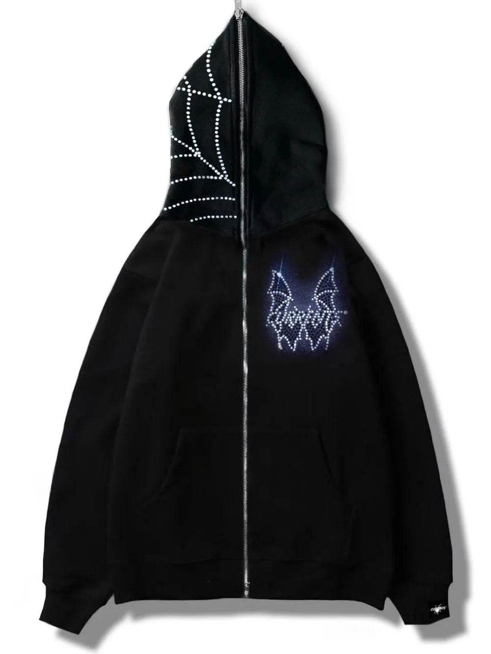 Men's Rhinestone Bat Zip Up Hoodie - ELY VESSA LLC
