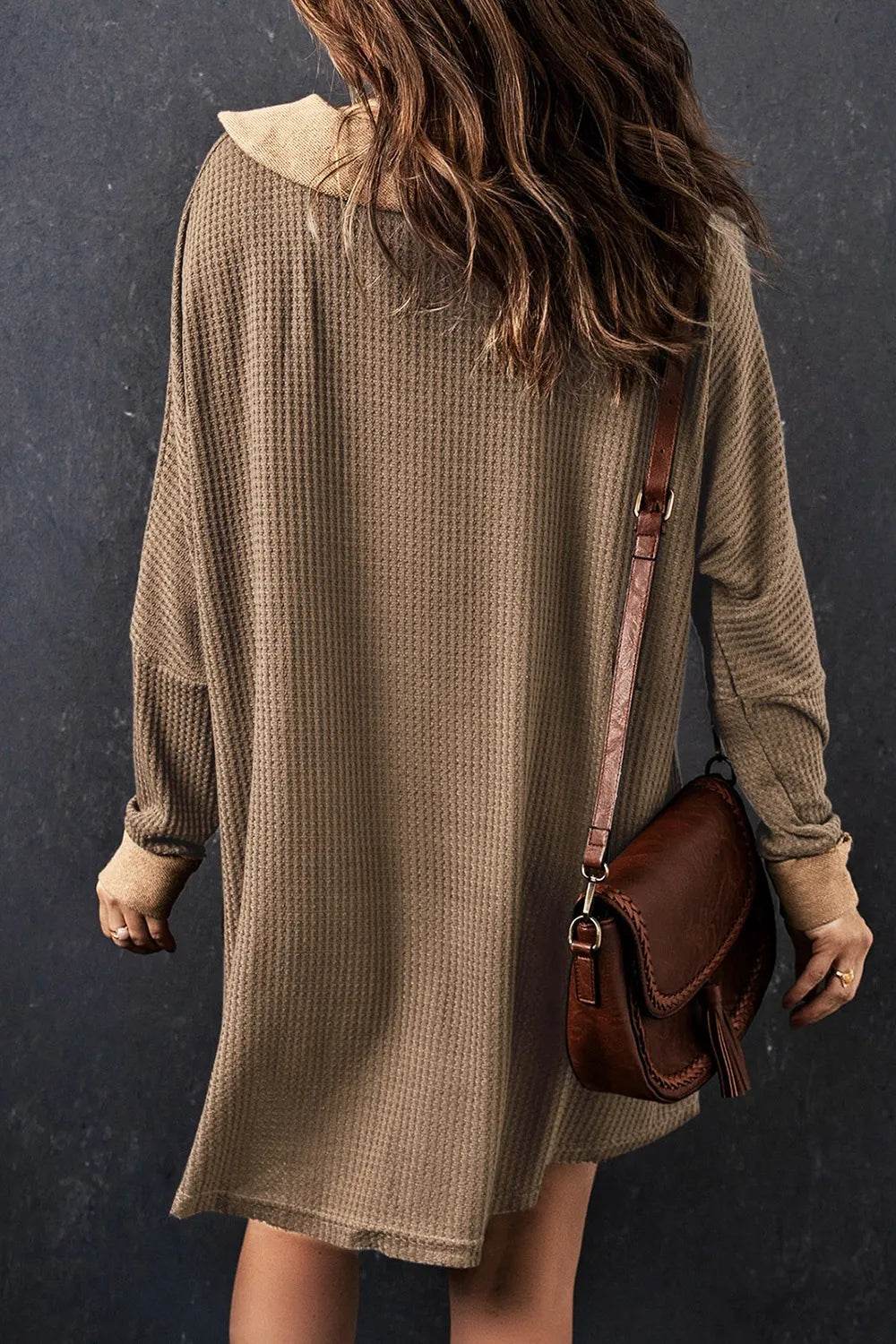 Waffle Knit Button Front Dress - ELY VESSA LLC