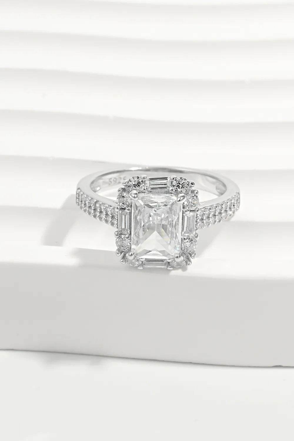 925 Sterling Silver Inlaid Zircon Square Ring - ELY VESSA LLC