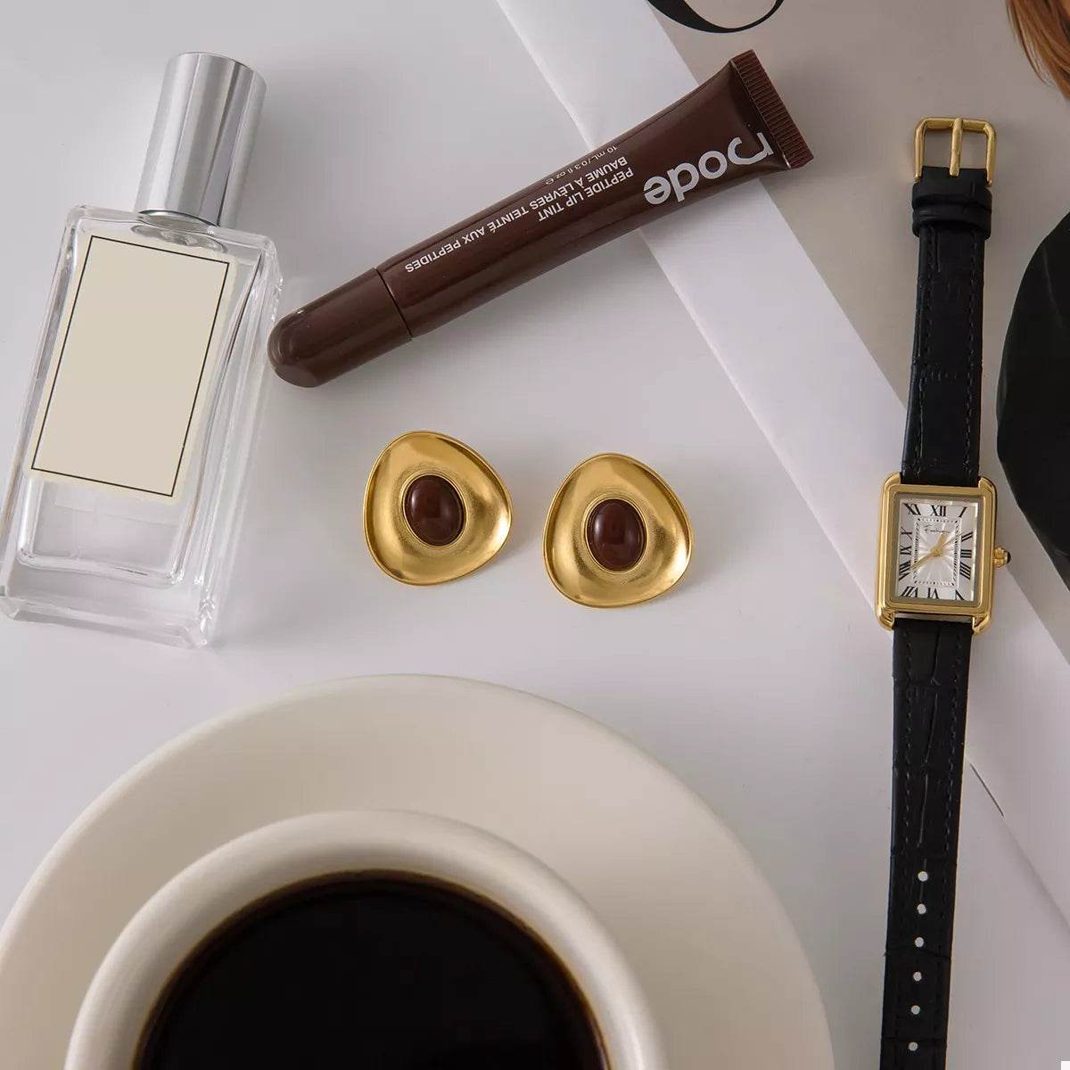 18K Gold-Plated Resin Stud Earrings - ELY VESSA LLC