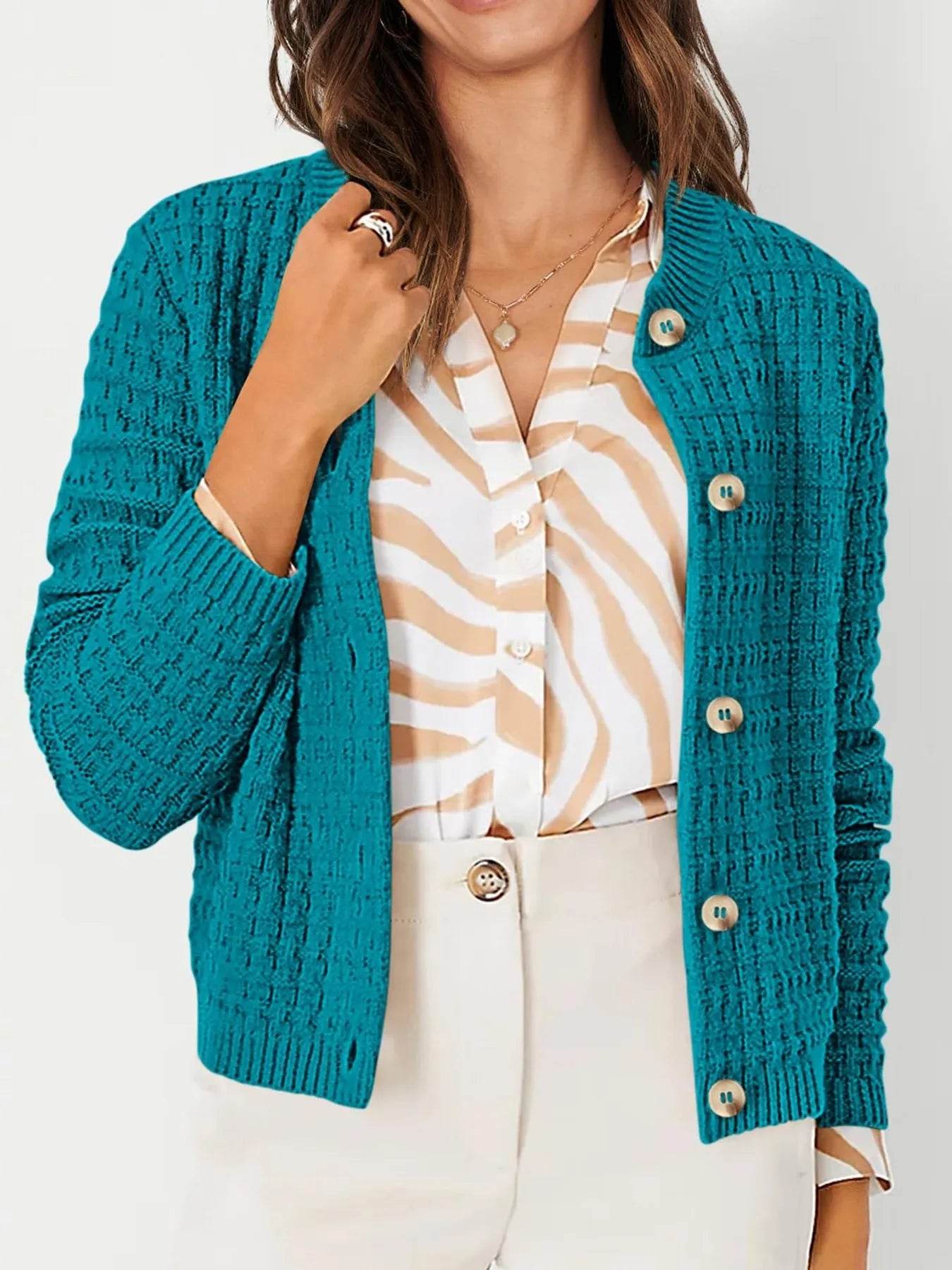 Textured Knit Button-Front Cardigan - ELY VESSA LLC