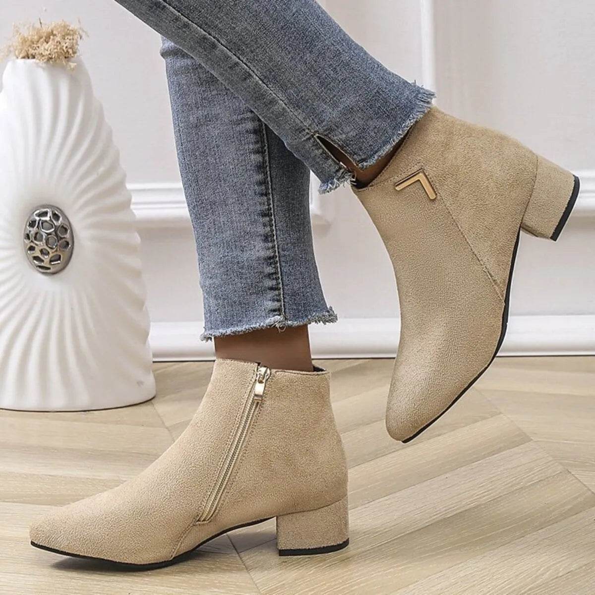 Point Toe Block Heels Boots - ELY VESSA LLC