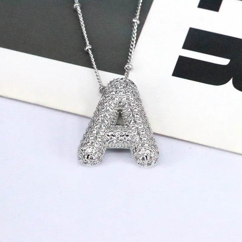 Copper Inlaid Zircon Letter Pendant Necklace - ELY VESSA LLC