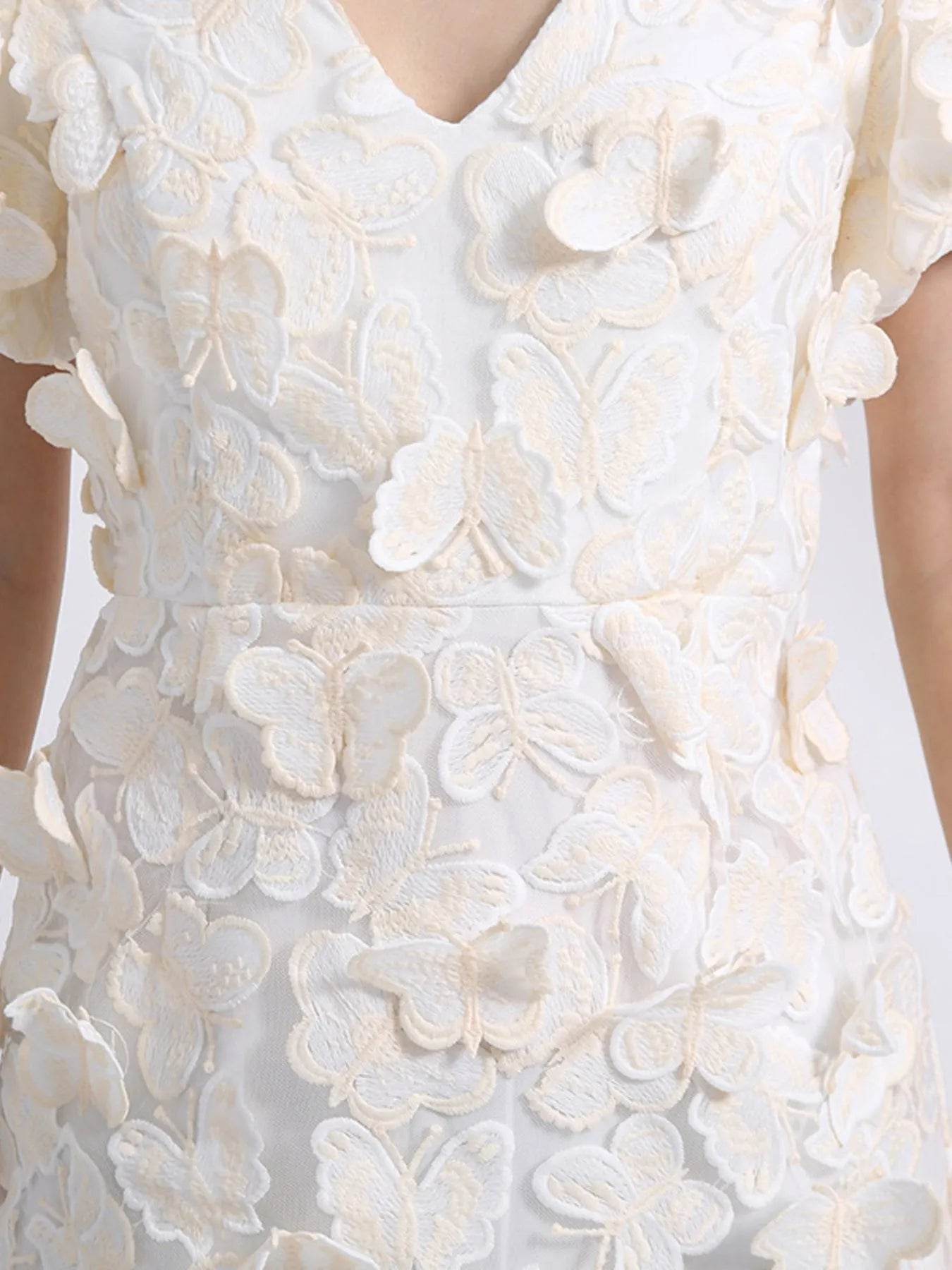 Butterfly V-Neck Puff Sleeve Mini Dress - ELY VESSA LLC