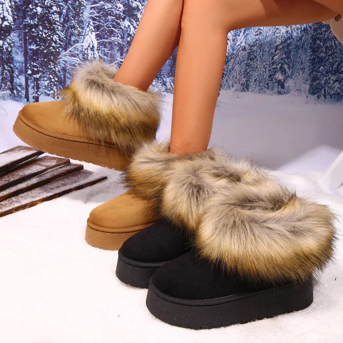 Fur-Trimmed Winter Boots - ELY VESSA LLC
