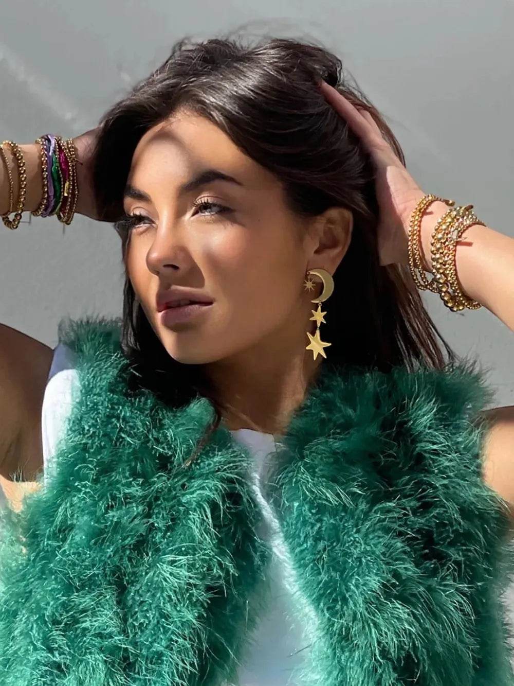 18K Gold-Plated Moon & Star Dangle Earrings - ELY VESSA LLC