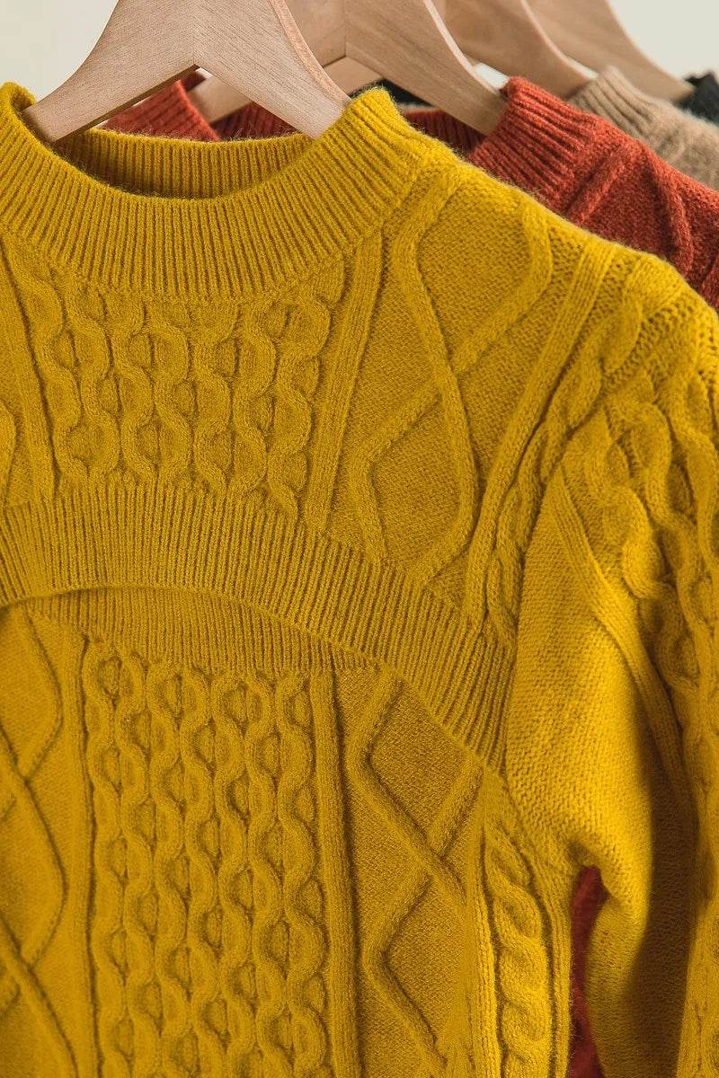 BiBi Cable-Knit Sweater with Cut Out Chest Detail - ELY VESSA LLC