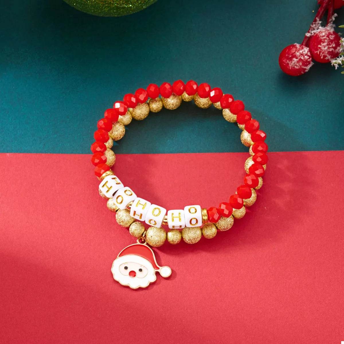 2 Piece Christmas Santa Beaded Bracelet - ELY VESSA LLC
