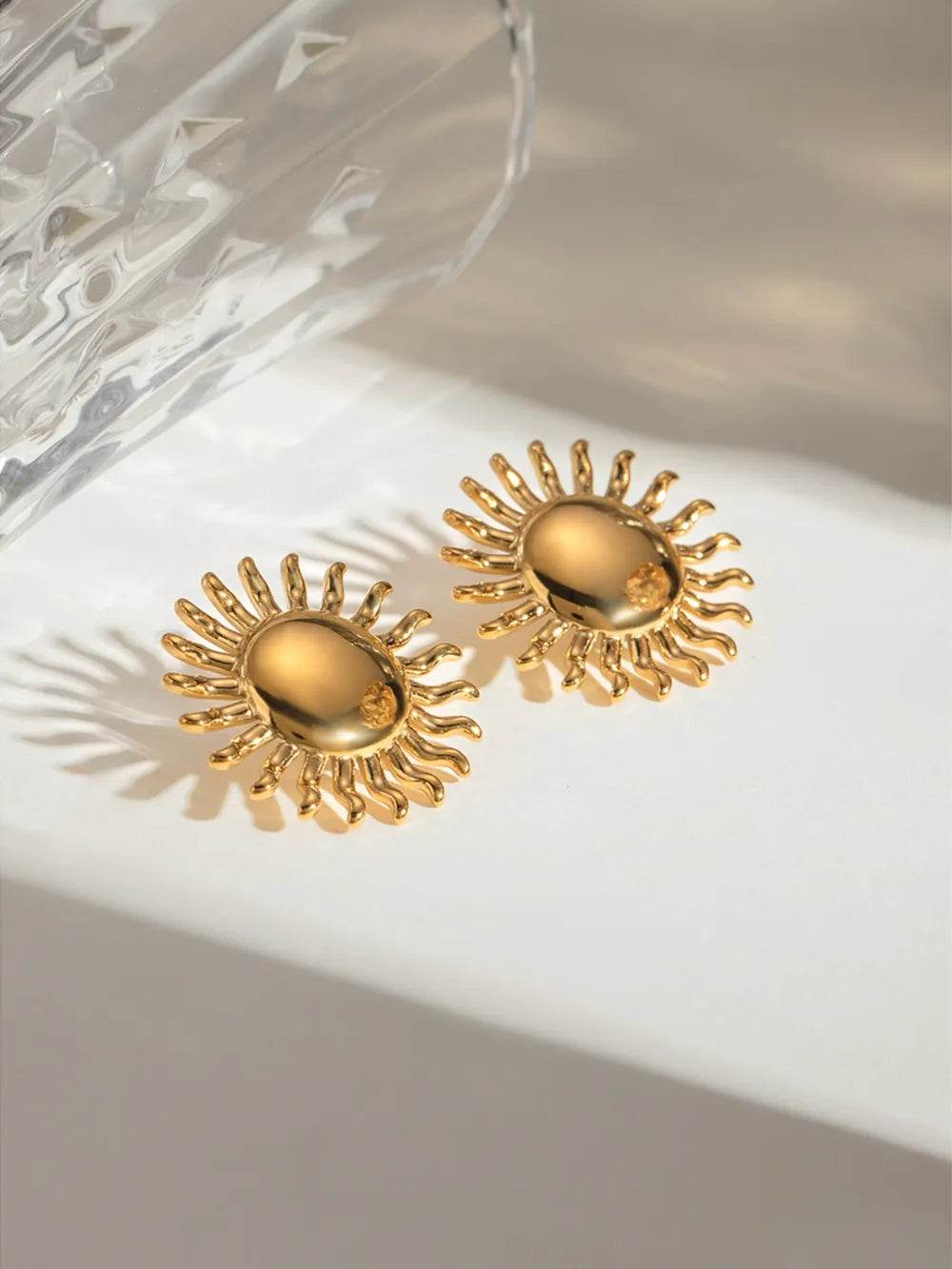 18K Gold-Plated Stainless Steel Sun Stud Earrings - ELY VESSA LLC