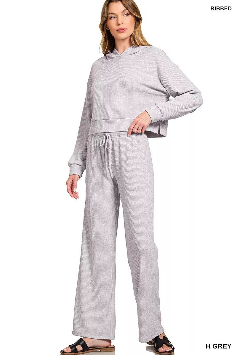 Zenana Ribbed Drawstring Lounge Pants - ELY VESSA LLC
