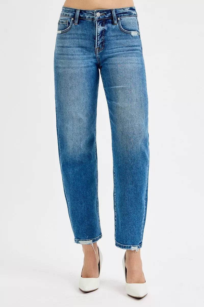 RISEN Tummy Control High Rise Ankle Slim Barrel Jeans - ELY VESSA LLC