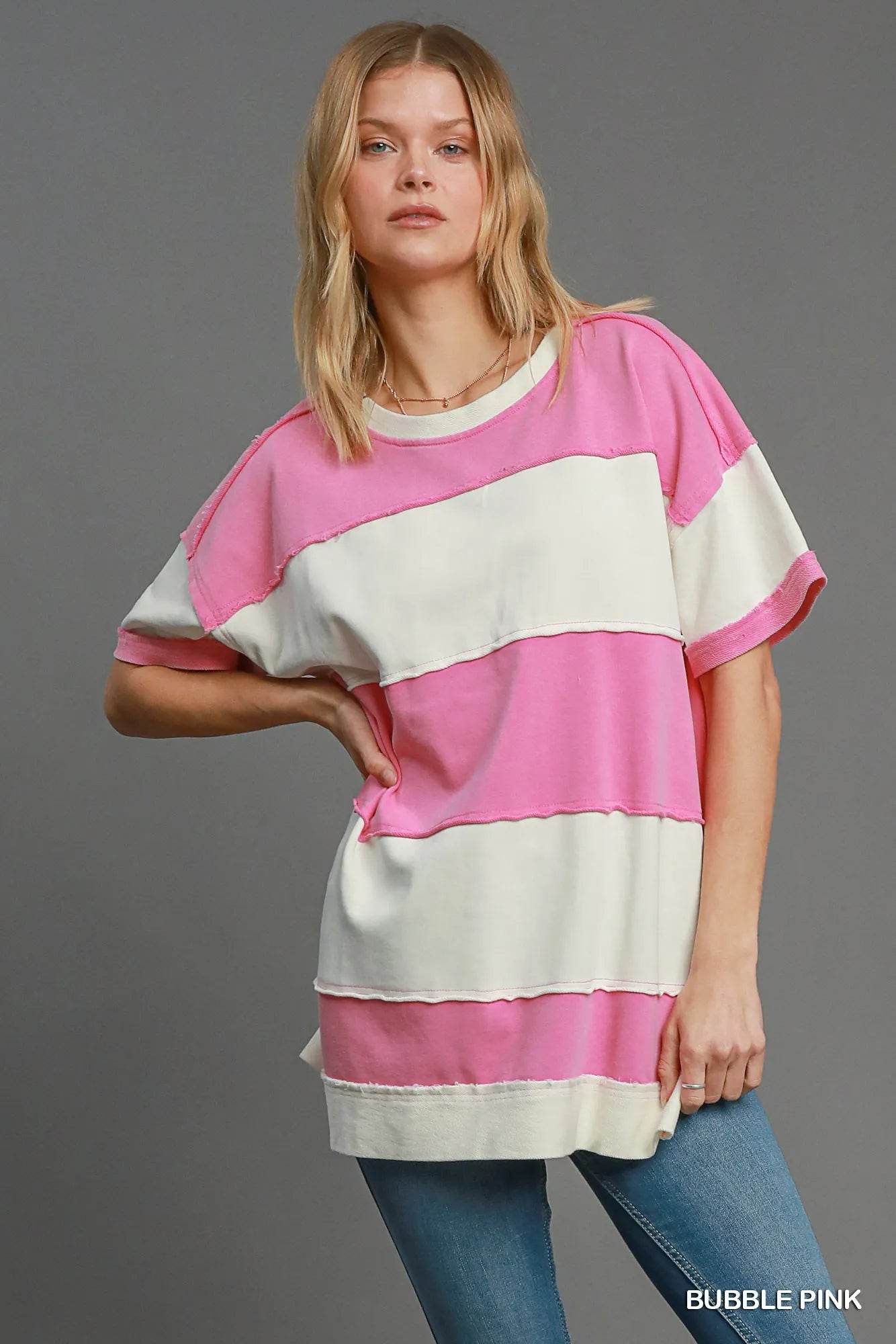 Umgee Mineral Wash ColorBlock Tunic Dress - ELY VESSA LLC