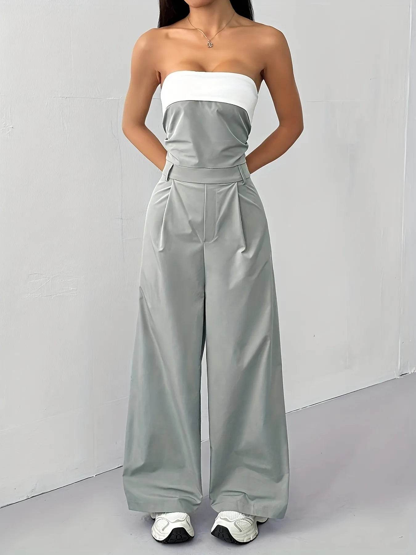 Strapless Color Block Wide Leg Jumpsuit - ELY VESSA LLC