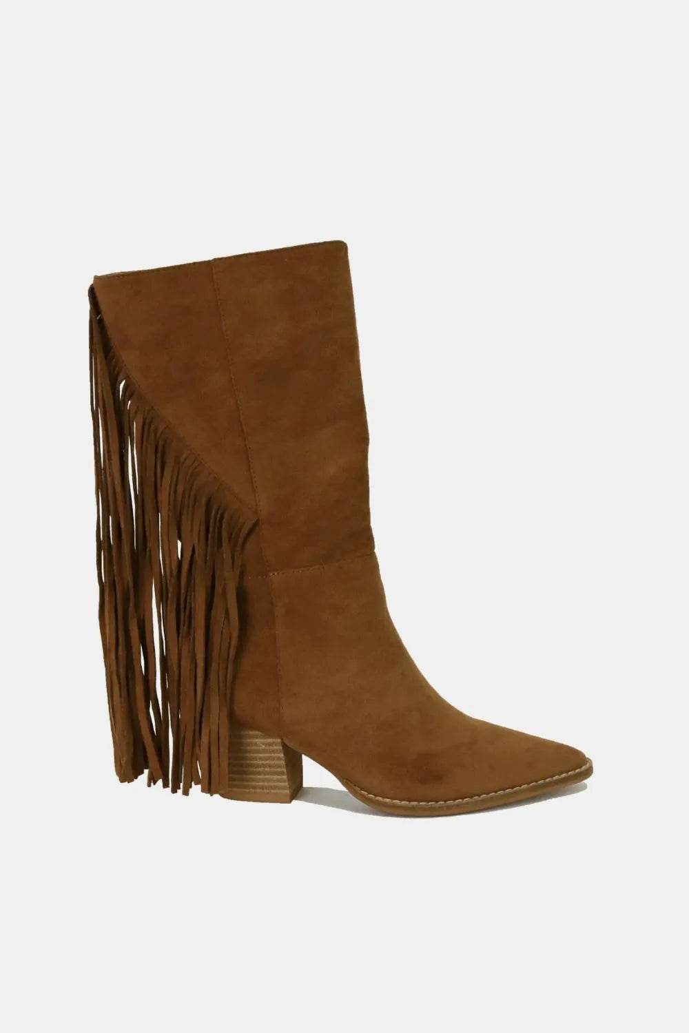 Beast Fashion Suede Fringe Point Toe Boots - ELY VESSA LLC