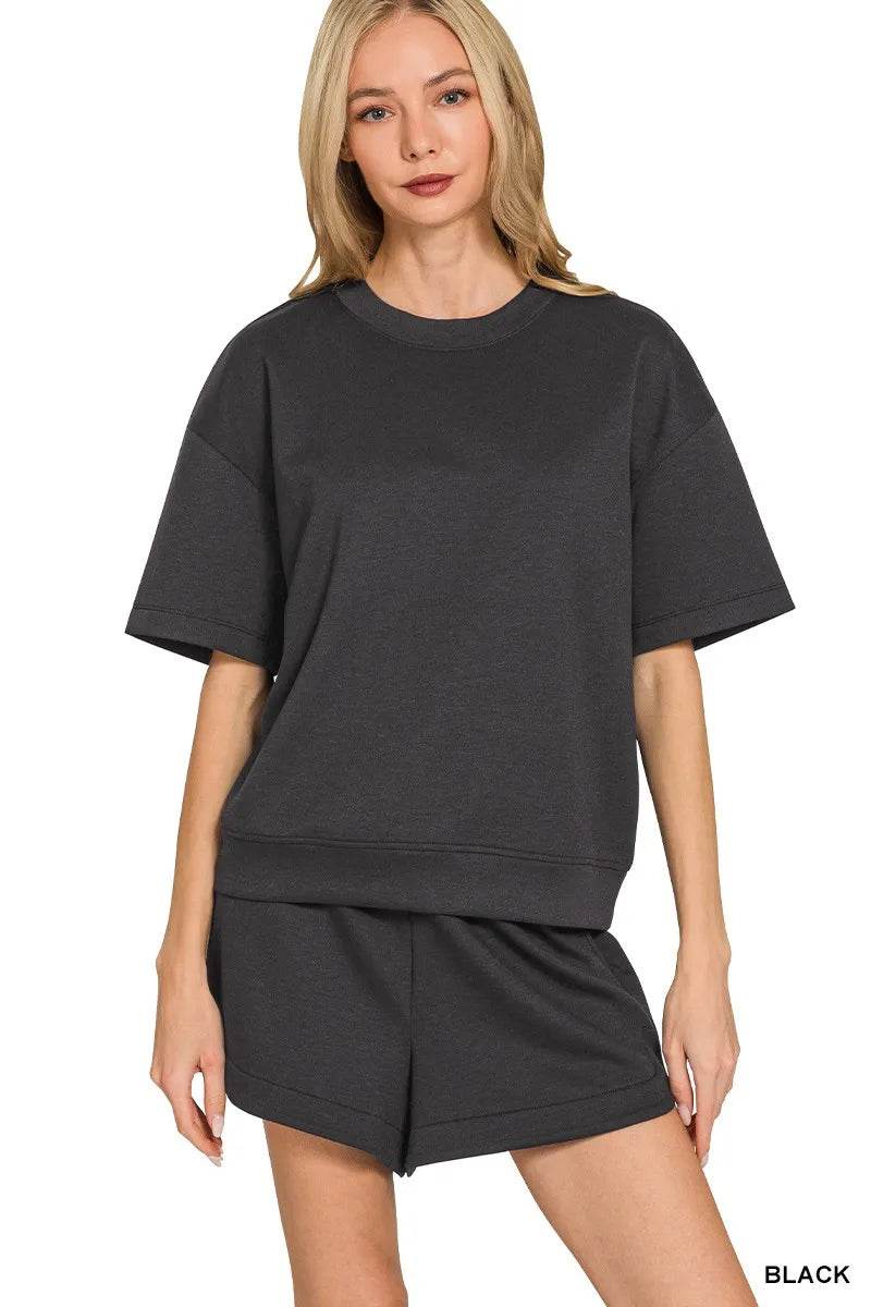 Zenana Scuba Short Sleeve Top & Shorts Set - ELY VESSA LLC