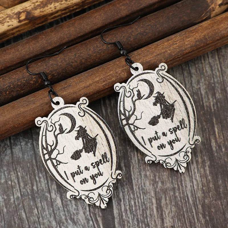 Witch Wooden Dangle Earrings - ELY VESSA LLC