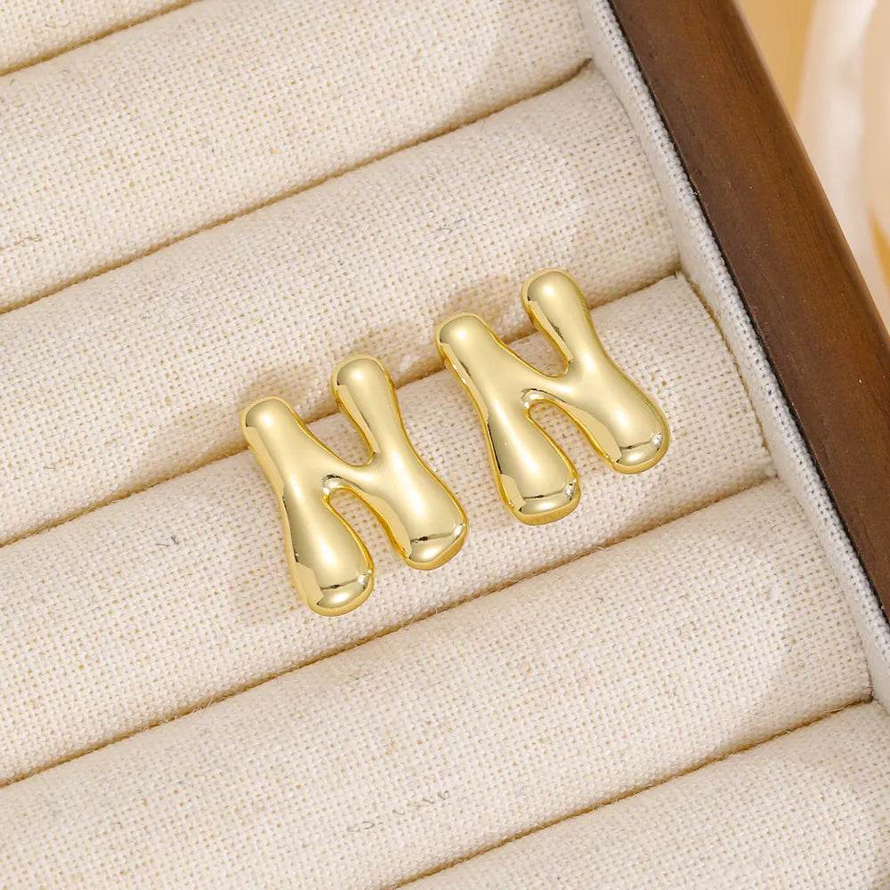 18K Gold-Plated Bubble Letter Stud Earrings - ELY VESSA LLC