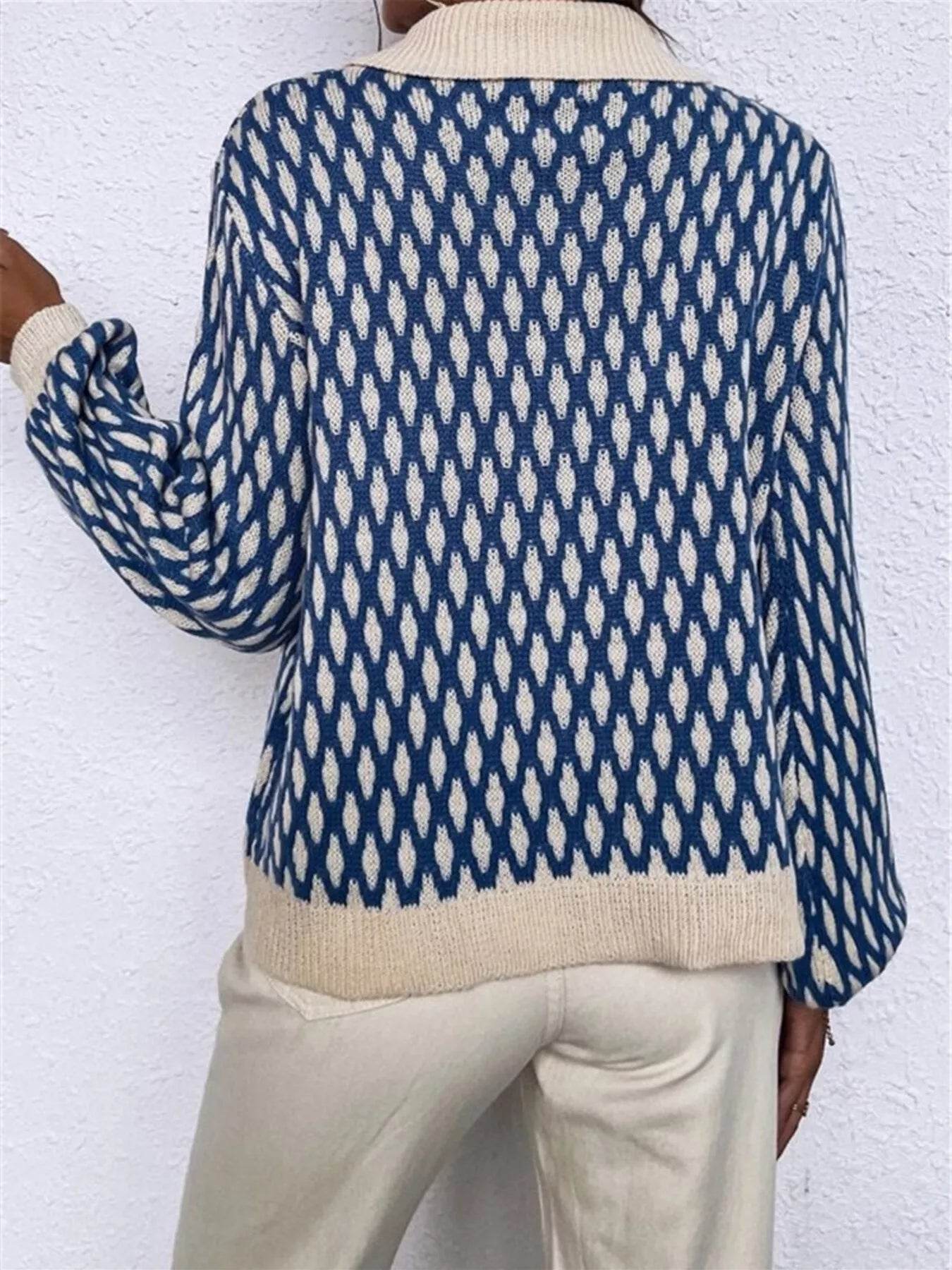 Diamond Pattern Peter Pan Collar Sweater - ELY VESSA LLC