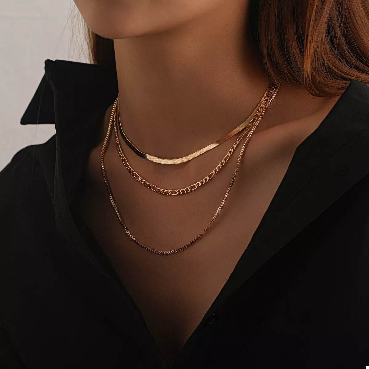 18K Gold-Plated Three-Layered Necklace - ELY VESSA LLC