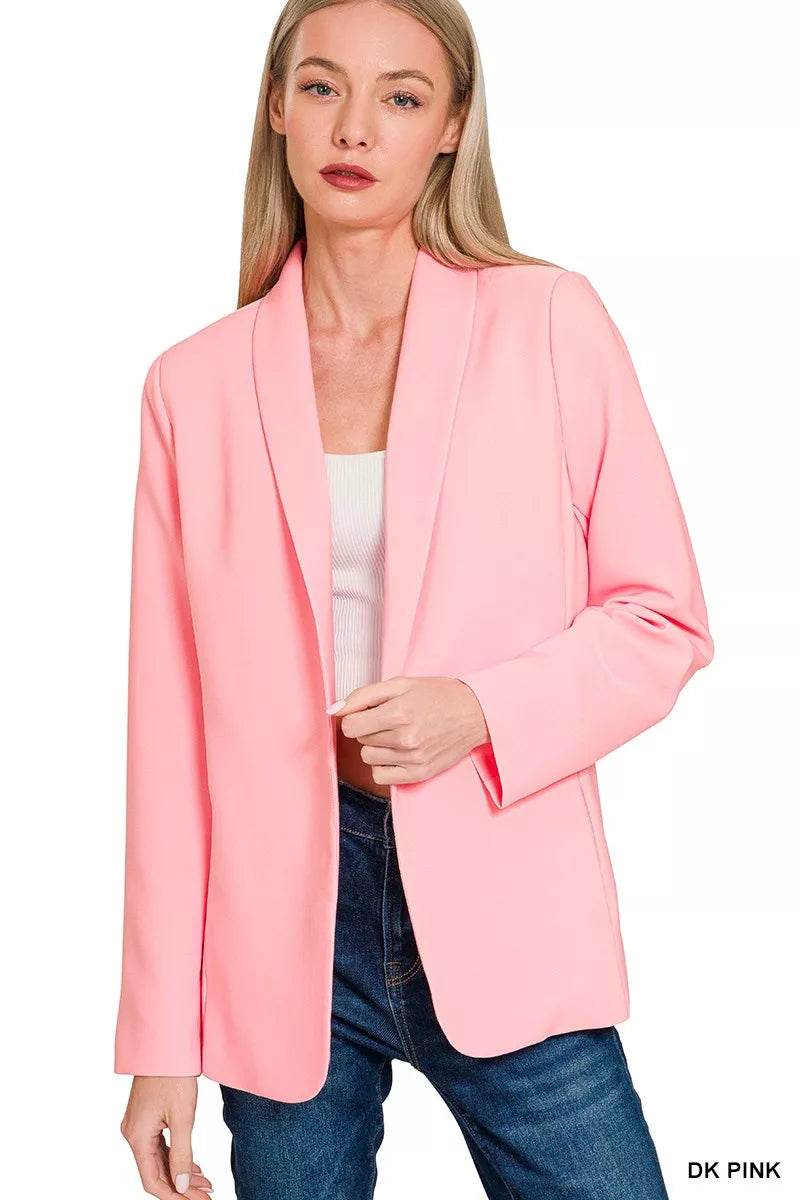 Zenana Woven Long Sleeve Blazer With Lining - ELY VESSA LLC