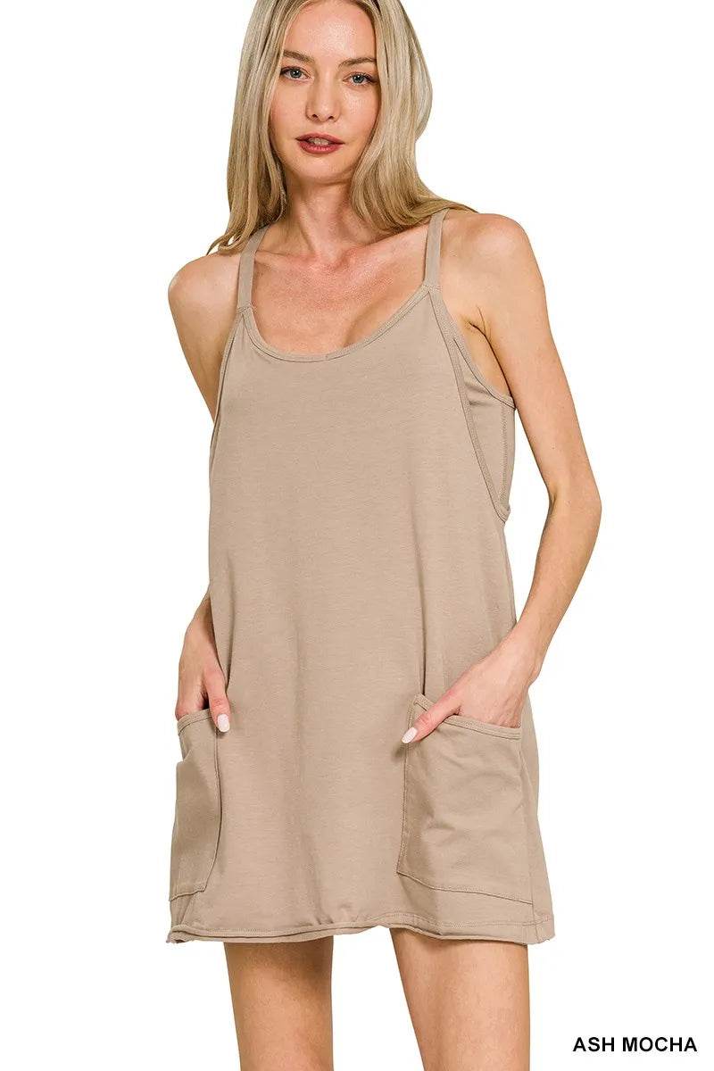 Zenana Cami Mini Dress with Built-in Romper Liner - ELY VESSA LLC