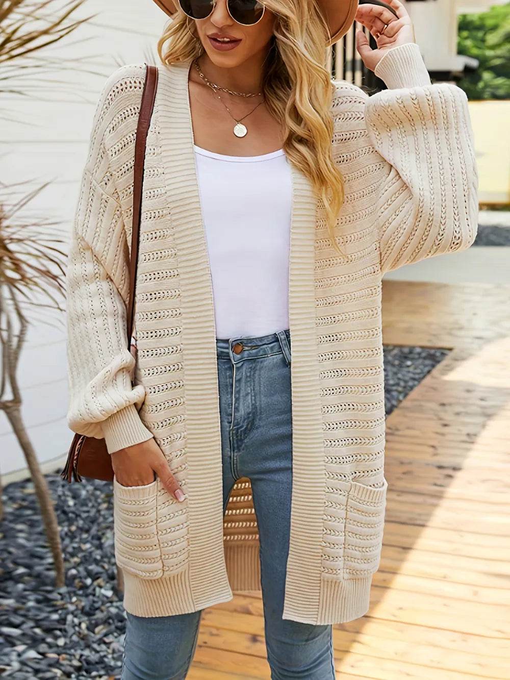 Open Front Sweater Cardigan with Pockets - ELY VESSA LLC