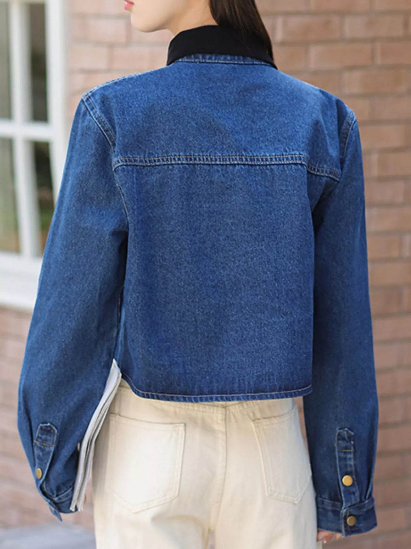Snap Down Denim Jacket with Chest Pockets - ELY VESSA LLC