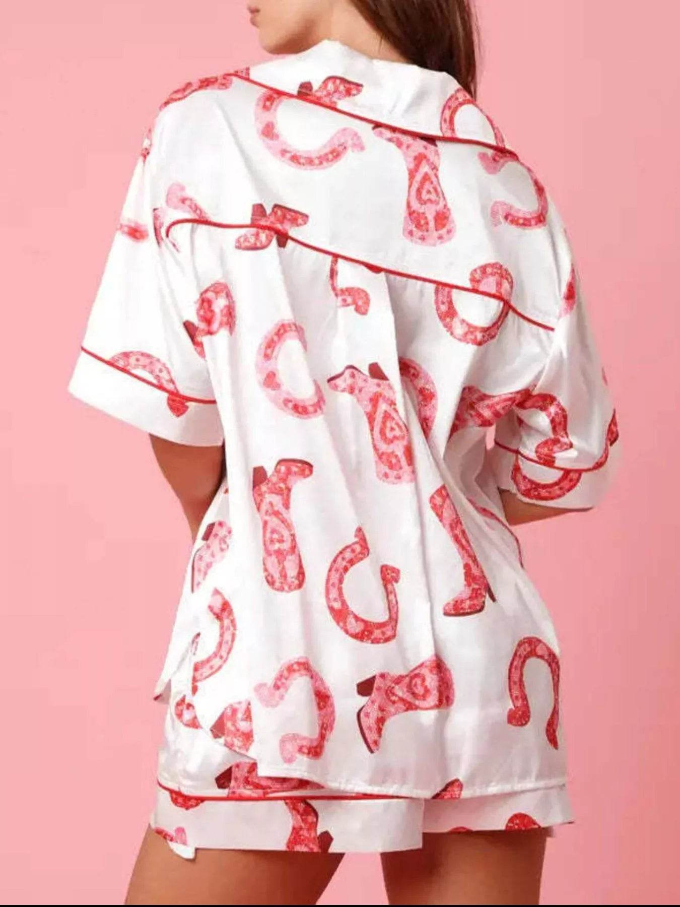 Button Up Half Sleeve Shirt and Shorts Lounge Set - ELY VESSA LLC