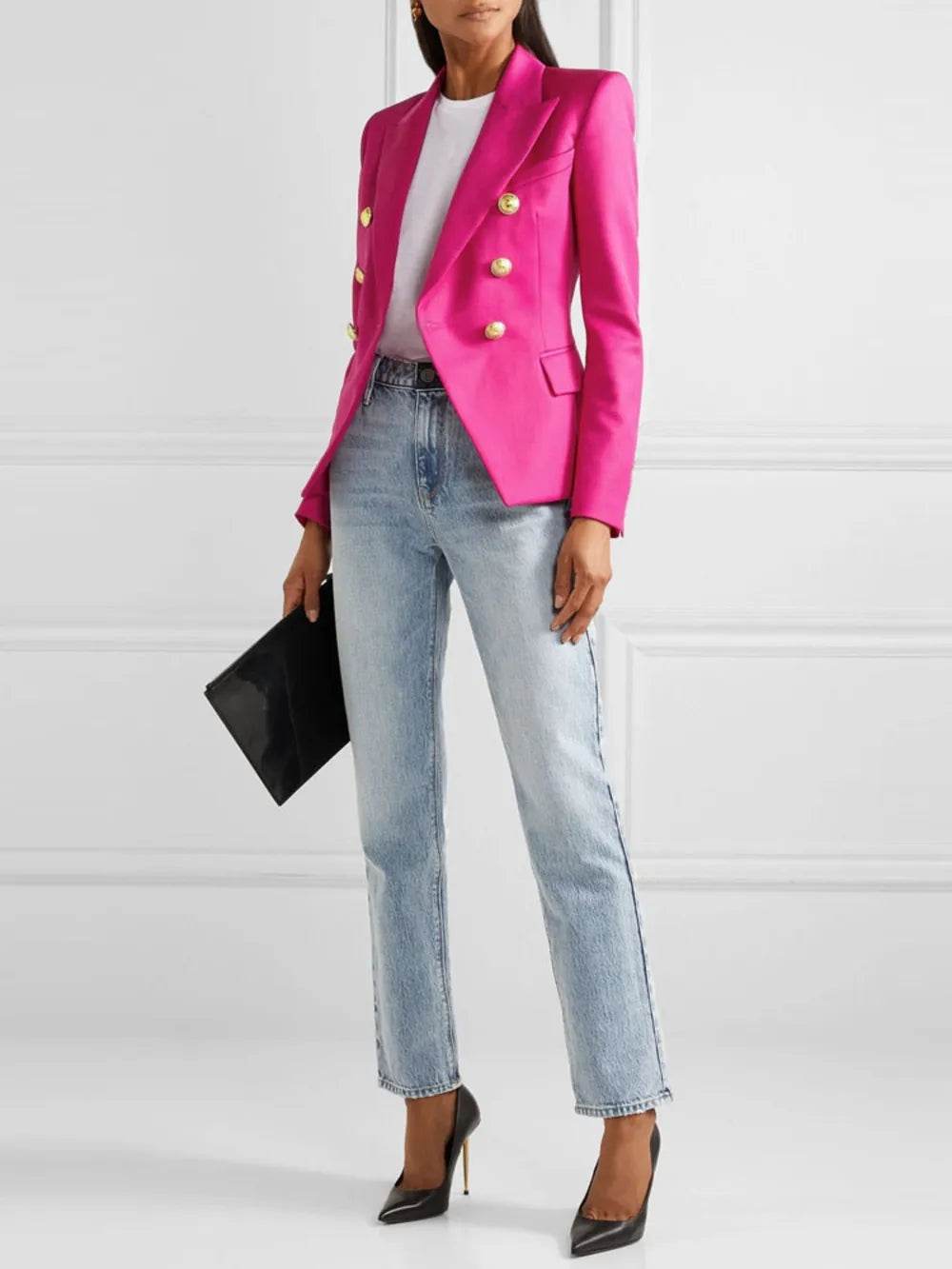Lapel Collar Long Sleeve Blazer - ELY VESSA LLC